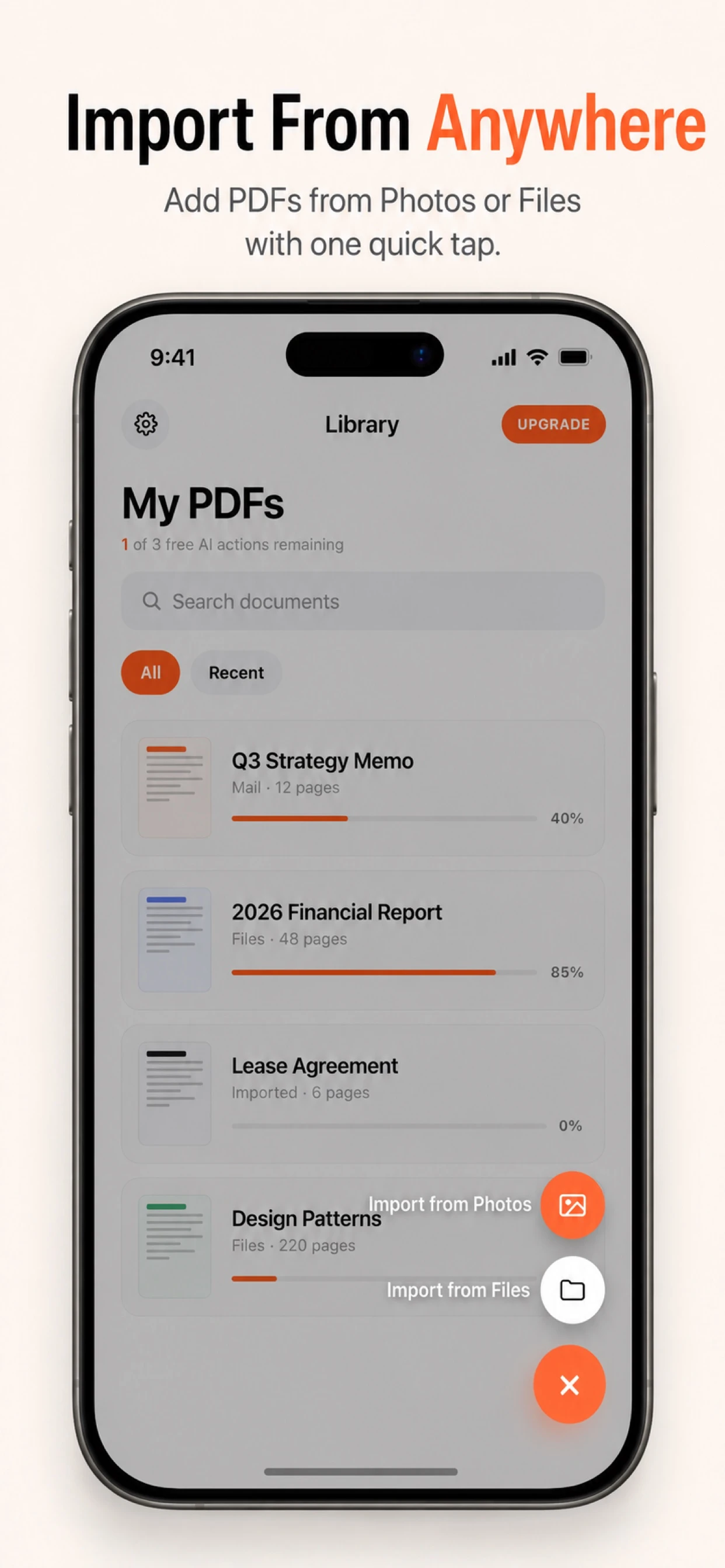 Current App Store artwork showing the actual import from Photos and Files options